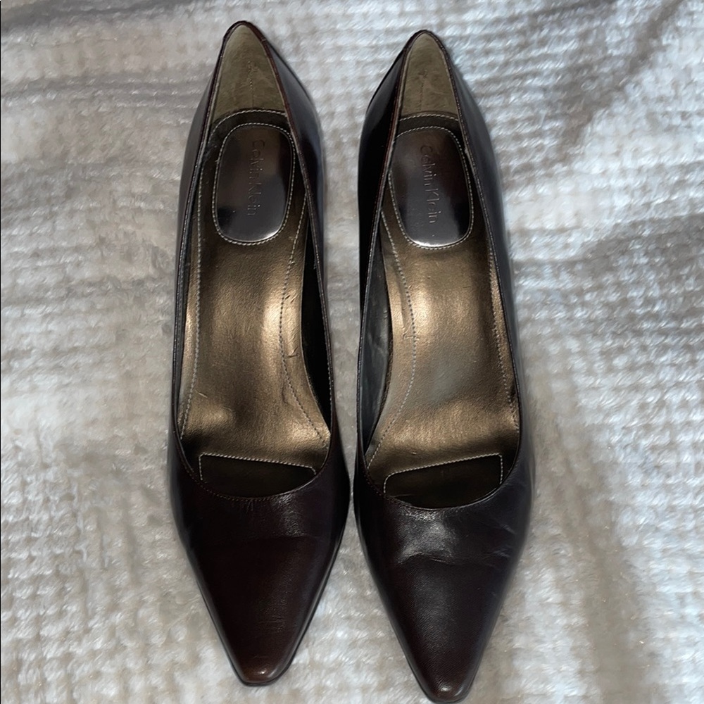 Calvin Klein Brown Leather Heels Timeless Design